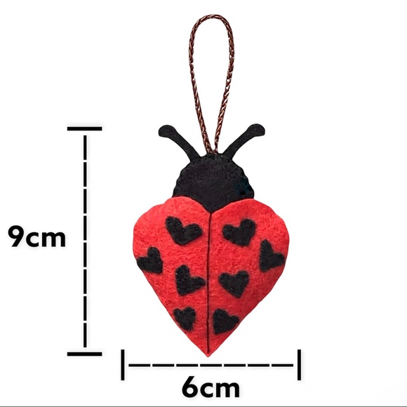 New Cotton Filled Felt Ladybug Valentine’s Day Keychain - Picture 2 of 4